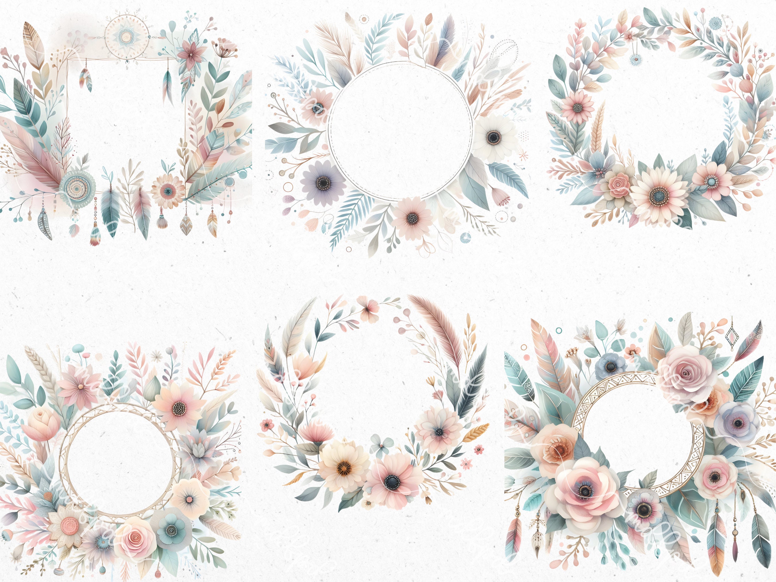 Boho Flower Frames Clipart: Watercolor Floral PNG (digital Download) - Etsy