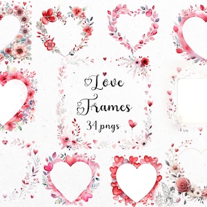 Love Frames: Flower and heart frames clip art, Valentine&#39;s Frames png, flower frames clip art, heart frames png, transparent backgrounds.