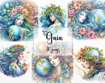 Watercolor Gaia Clipart: Mother Earth PNG Set (Digital Download)