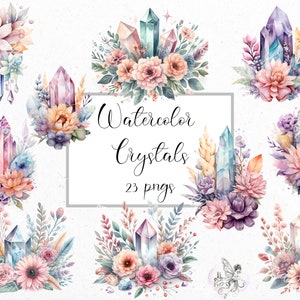 Watercolor Crystals: pastel watercolor crystals png, watercolor crystal clipart, transparent backgrounds.