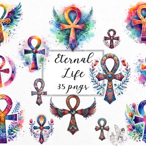 Eternal Life: Ahnk clip art, Ahnk pngs, Egyptian symbol clip art, eternal life pngs, digital download, transparent backgrounds.