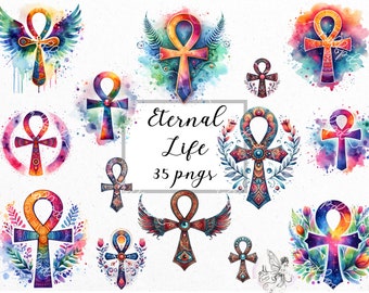 Eternal Life: Ahnk clip art, Ahnk pngs, Egyptian symbol clip art, eternal life pngs, digital download, transparent backgrounds.