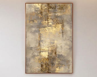 Gold Gray Abstract Canvas Print, Luxury Neutral Wall Art, Modern Entryway Decor