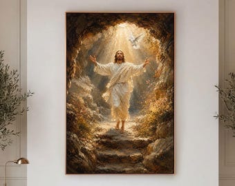 Risen Jesus Canvas Print, Easter Resurrection Wall Art, Dove Church Decor