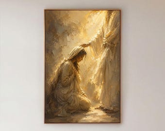 Jesus Blessing Woman Canvas Print, Golden Christian Wall Art, Prayer Room Decor