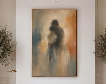 Couple Faded Canvas Print, Abstract Romantic Wall Art, Warm Neutral Bedroom Decor