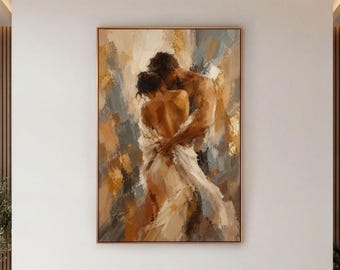 Gold Leaf Lovers Canvas Print, Romantic Couple Wall Art, Anniversary Bedroom Decor