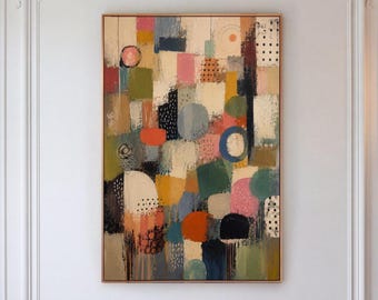 Colorful Abstract Shapes Canvas Print, Mid Century Wall Art, Eclectic Living Room Decor