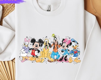 Mickey and Friends Sweater, Watercolor Disney Hoodie, Disney Vacation Sweatshirt, Retro Walt Disney Hoodie, Disney Family Vacation Crewneck