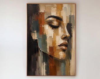 Abstract Woman Portrait Canvas Print, Earth Tone Wall Art, Modern Living Room Decor