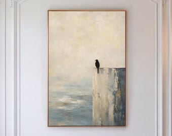 Lone Bird Canvas Print, Minimalist Coastal Wall Art, Calm Neutral Bedroom Decor