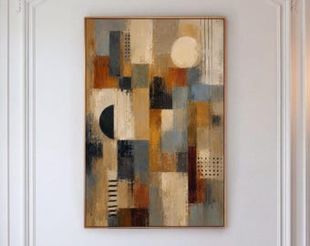 Neutral Geometric Canvas Print, Abstract Moon Wall Art, Mid Century Office Decor