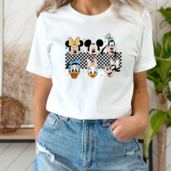 Retro Disney Shirt, Checkered Mickey and Friends T-shirt, 2024 Disney Trip, Disney Family Vacation, Retro Mickey Tee