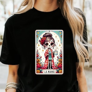 Camiseta de la Carta del Tarot de La Mamá, divertida camiseta de mamá mexicana, camiseta de mamá latina con esqueleto de Catrina para el Día de la Madre, camiseta de mamá, camiseta del Día de la Madre