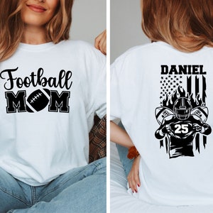 Football Mom Shirt, Personalized Football Mom T-shirt, Football Mama Shirt, Name and Number Football Tee, Sports Mom Shirt, Football Lover