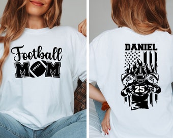 Football Mom Shirt, Personalized Football Mom T-shirt, Football Mama Shirt, Name and Number Football Tee, Sports Mom Shirt, Football Lover