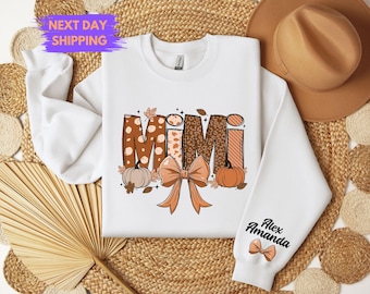 Custom Mimi Fall Sweatshirt | Personalized Pumpkin Mimi Crewneck | Coquette Grandma Sweatshirt | Custom Kids Names Gift | Autumn Pullover