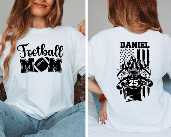Football Mom Shirt, Personalized Football Mom T-shirt, Football Mama Shirt, Name and Number Football Tee, Sports Mom Shirt, Football Lover