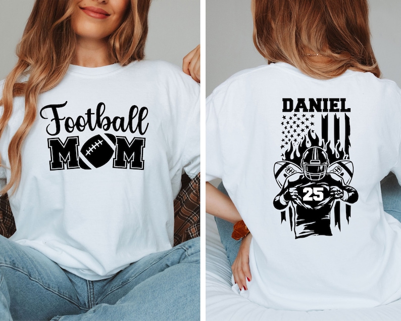 Football Mom Shirt, Personalized Football Mom T-shirt, Football Mama Shirt, Name and Number Football Tee, Sports Mom Shirt, Football