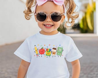 Cute Back To School T-Shirt | School Supplies Kids Shirt | Pencil Apple Crayon Graphic Tee | First Day Of School Shirt | Teacher Gift