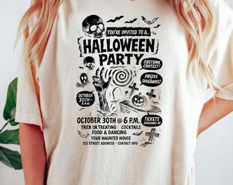 Comfort Colors® Happy Halloween Skeleton Shirt | Vintage Spooky Party Tee | Retro Skeleton Graphic T-Shirt | Fall Halloween Gift