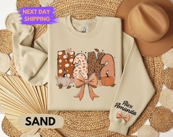 Custom Nana Fall Sweatshirt | Personalized Coquette Pumpkin Nana Crewneck | Cozy Autumn Sweater | Thanksgiving Gift For Nana
