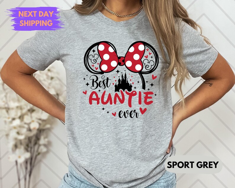 Camiseta "La mejor tía de Disney", camiseta de Minnie Mouse, camiseta para la futura tía imagen 7