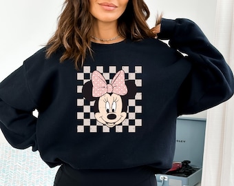 Minnie Checkered Sweatshirt, Minnie Mouse Sweater, Disney Trip Hoodie, Disneyland Sweatshirt, Family Hoodie, Disneyworld Shirt