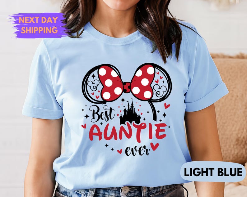 Camiseta "La mejor tía de Disney", camiseta de Minnie Mouse, camiseta para la futura tía imagen 6