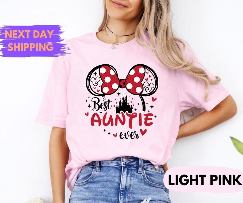 Camiseta "La mejor tía de Disney", camiseta de Minnie Mouse, camiseta para la futura tía imagen 2