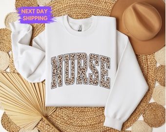 Leopard Nurse Sweatshirt, RN Sweater, Cute Nurse Hoodie, Nurse Life Sweater, Nurse Hoodie, Nursing School Crewneck, Registered Nurse Apparel