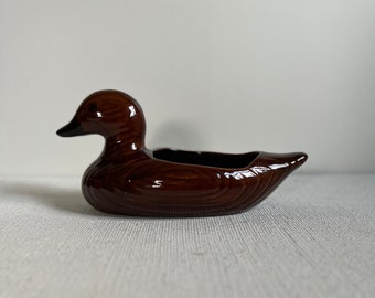 Vintage Duck Planter Ceramic Pottery Woodgrain Towel Holder