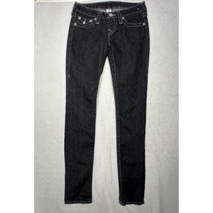 Pantalones vaqueros ajustados True Religion Section, color negro y blanco, con costuras gruesas y bolsillo con solapa, talla 26. imagen 3