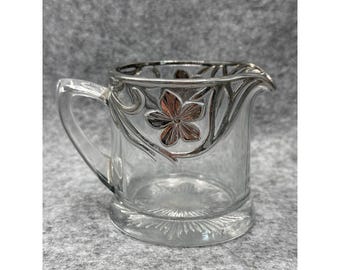 Lattiera vintage in vetro trasparente con decorazione floreale argentata, 7,6 cm (3 pollici)