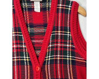 Chaleco de punto con botones y estampado de cuadros multicolor vintage de Northern Reflections S/P