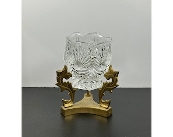 Portavelas de cristal de latón con base ornamentada, para decoración de mesa