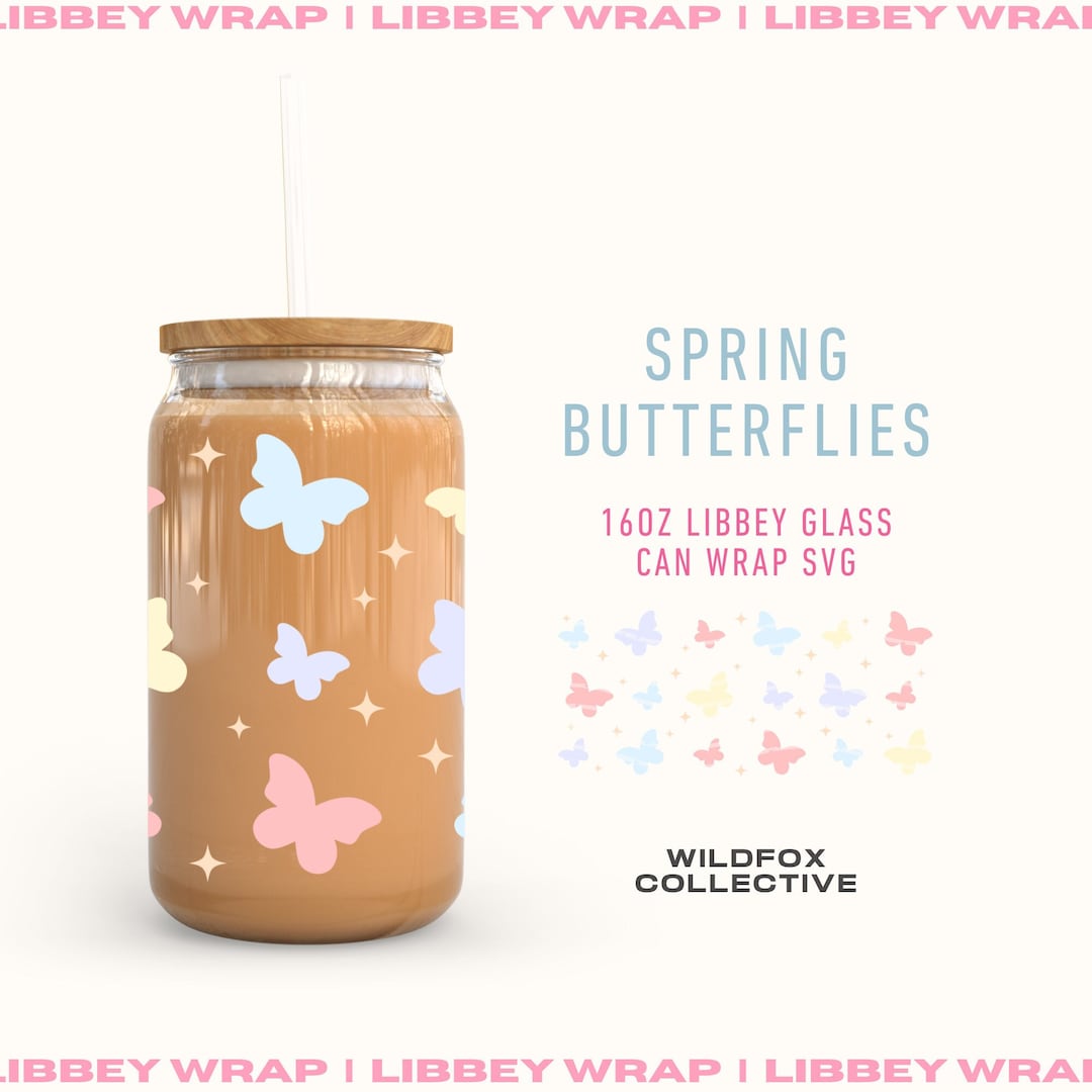 Butterfly Libbey Glass Can Wrap SVG PNG: Spring Design (16oz) - Etsy