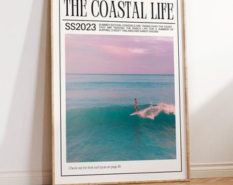 Surf Wall Art Preppy Coastal Art Coastal Cowgirl Print Magazine Cover Wall Art Surfer Girl Print Trendy Newspaper Instant Digital Download