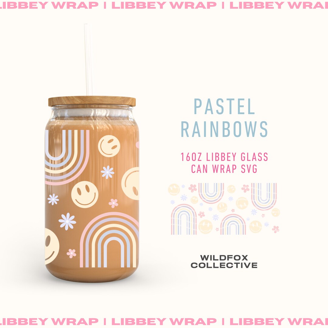 Pastel Rainbow Smiley Face Libbey Glass Can Wrap SVG PNG (16oz) - Etsy