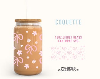 Coquette Bows Libbey Glass Can Wrap SVG PNG - 16oz (Digital Download)