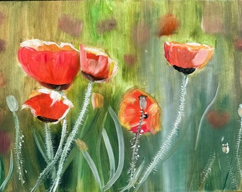 Poppys Handcrafted Ukrainian Field Painting Art from Ukraine – Authentic and Breathtaking Floral Impression – Irresistible  Impasto Oil Art.