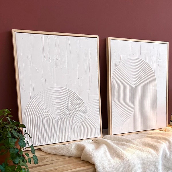 Strukturiertes Kunstwerk | DUO | Gemälde weiß | 3D-Malerei | Abstrakte Kunst | Minimalistische Kunst | Strukturierte Wandkunst | 3D-Wandkunst