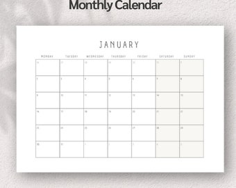 Calendrier 2024 | Calendrier imprimable | Calendrier mensuel | Modèle de calendrier | PDF et téléchargement numérique | Format A4 + A3