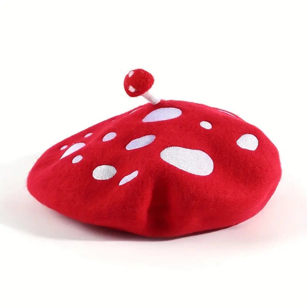 Cute Mushroom Spotted Wool Beret Hat