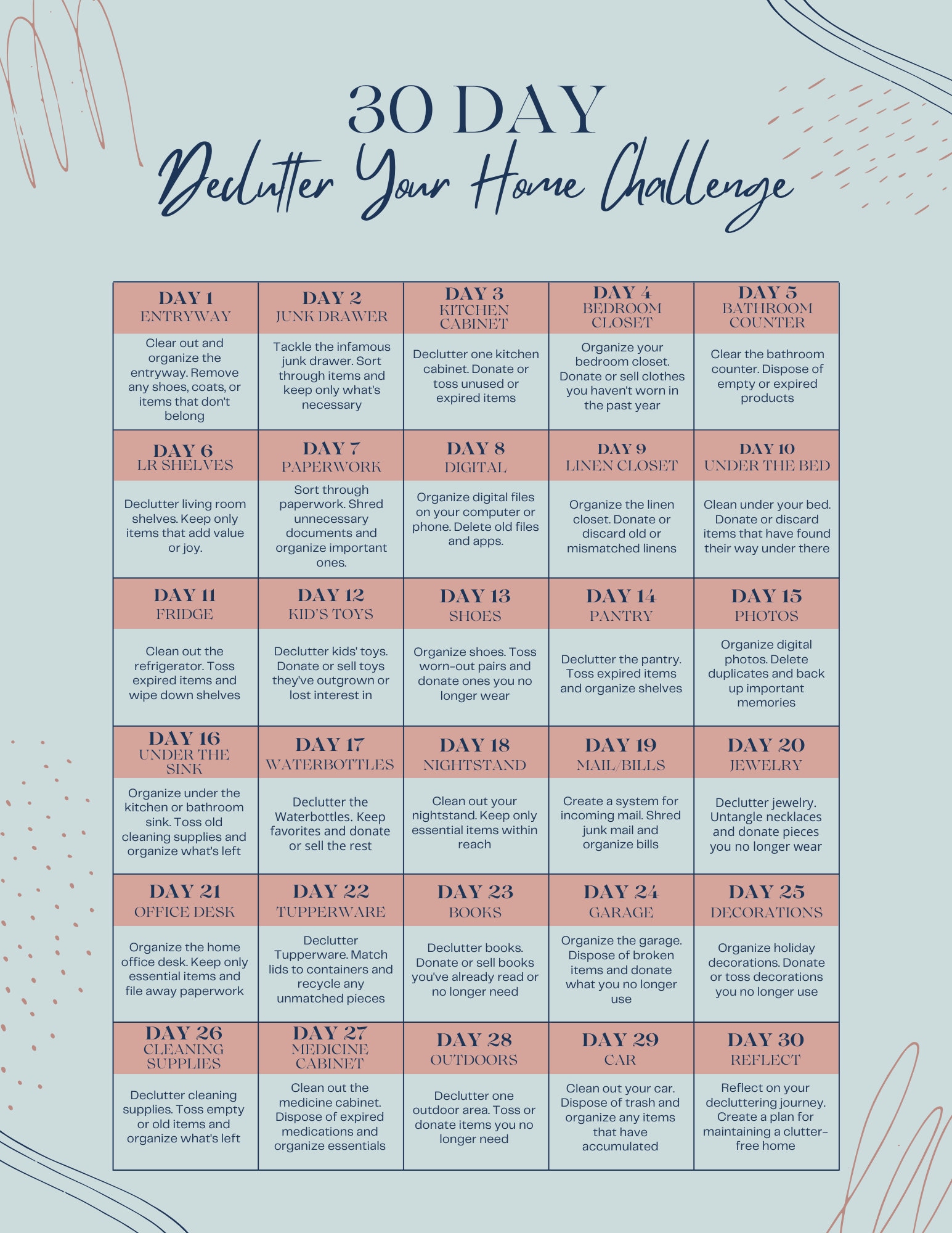 30 Days to Declutter your Home Challenge: Organization Guide