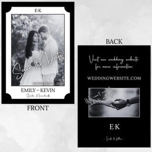 Elegant Save the Date, Canva Wedding Invitation Template, Black & White, Editable Digital Download