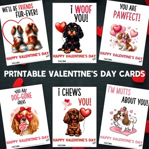 Cartes imprimables de Saint-Valentin de chien, Cavalier King Charles, cartes de Saint-Valentin de salle de classe - téléchargement immédiat