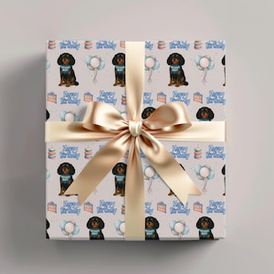 Dog Birthday Gift Wrap, Black & Tan Cavalier King Charles Wrapping Paper, Dog Birthday, Best Friend Gift, Spaniel