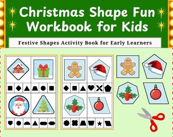 Christmas Shapes Workbook PDF, Preschool Shape Matching Quiet Book, Montessori Sort & Match Geometry Activities for Toddlers and Pre-K Kids