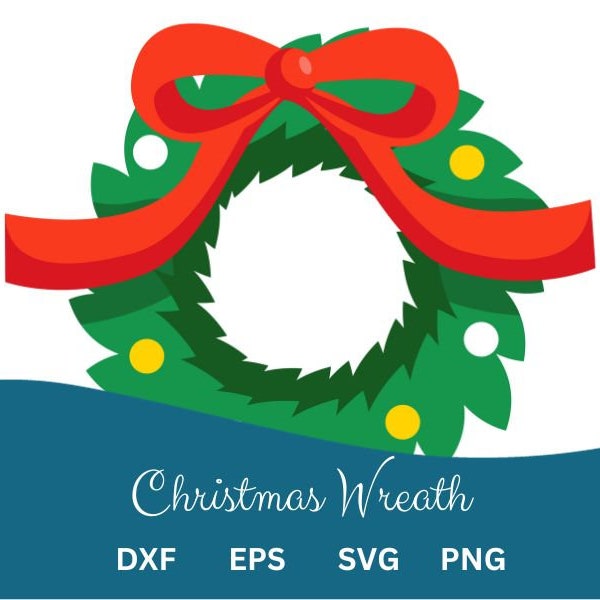 Green Christmas wreath svg, christmas svg, Xmas wreath clipart, Xmas clipart files, cricut silhouette svg cutting file, Instant Download